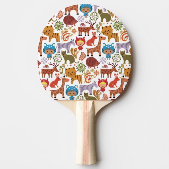 Abstract Child and Animals Pattern Ping-Pong Paddle (Front)