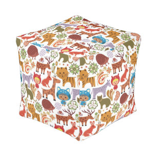 Abstract Child and Animals Pattern Pouf