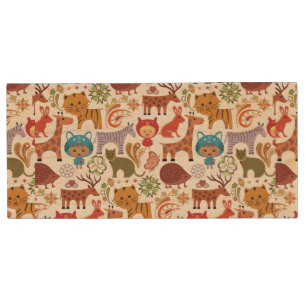 Abstract Child and Animals Pattern Wood USB Flash Drive