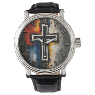 Abstract Christian Cross Modern Faith Art Watch