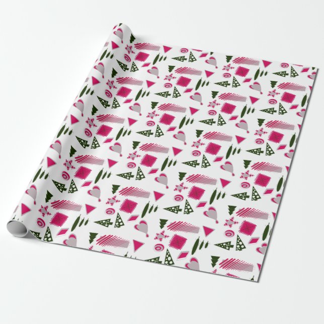 Abstract Christmas designs in pink & pink  Wrapping Paper (Unrolled)