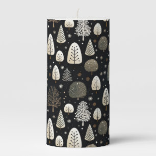 Abstract Christmas Forest Trees Pattern Festive Pillar Candle