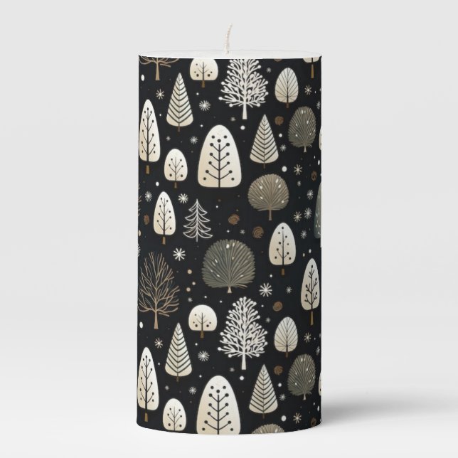 Abstract Christmas Forest Trees Pattern Festive  Pillar Candle (Front)