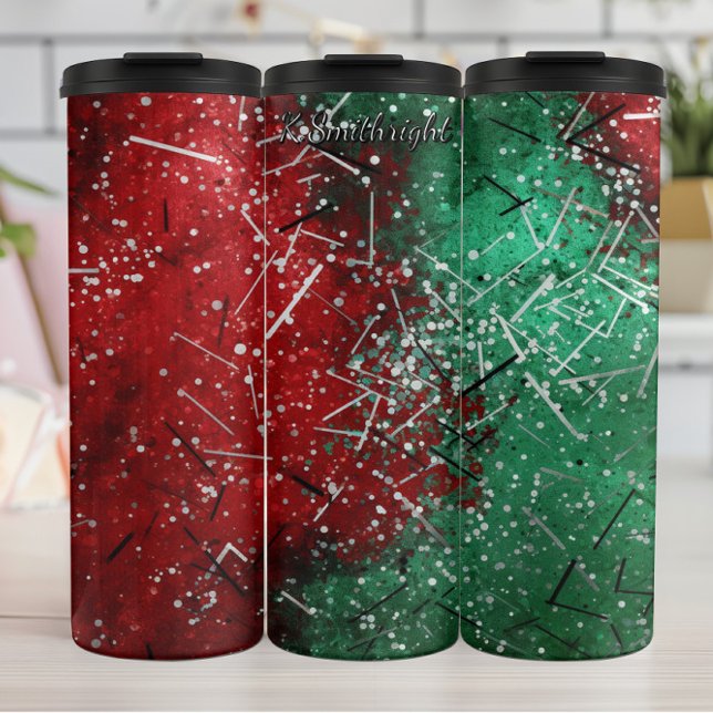 Abstract Christmas Red Green Glitter Thermal Tumbler (Creator Uploaded)