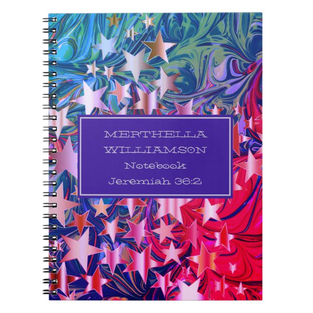 Abstract CHRISTMAS STARS Colorful PERSONALIZED Notebook (Front)