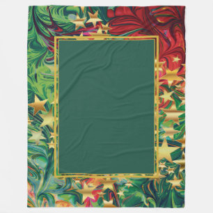 Abstract CHRISTMAS STARS Green Festive Fleece Blanket