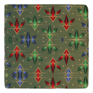 Abstract Christmas Stars Green, Red, Blue Trivet