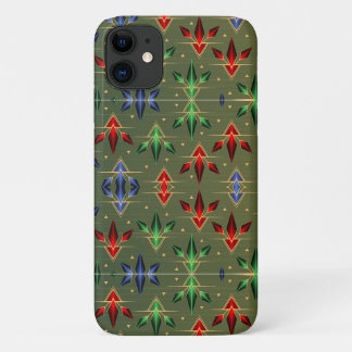 Abstract Christmas Stars Pattern Red Blue Green iPhone 11 Case
