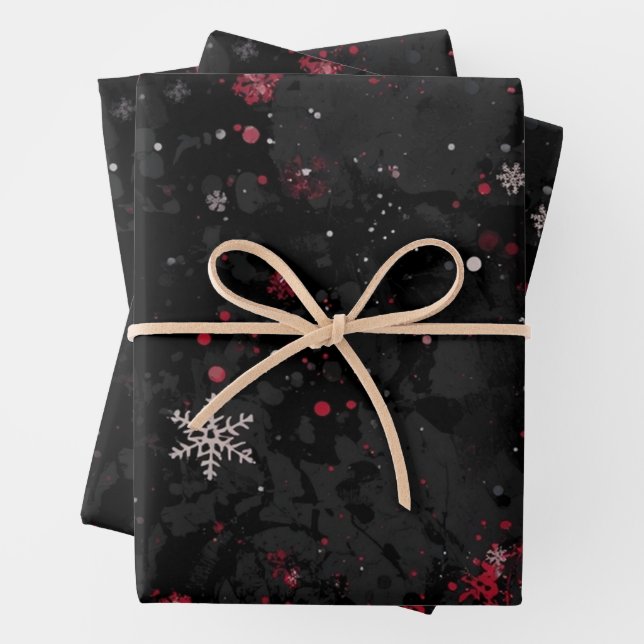 Abstract Christmas Swirl Pattern on Dramatic Black Wrapping Paper Sheets (In situ)
