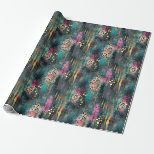 Abstract Christmas teal gold leopard Wrapping Paper