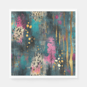 Abstract christmas teal pink leopard pattern napkins