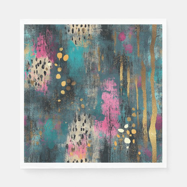 Abstract christmas teal pink leopard pattern napkins (Front)