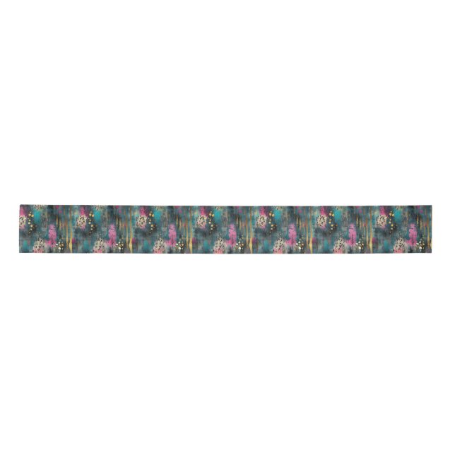 Abstract Christmas teal pink pattern Satin Ribbon (Front)