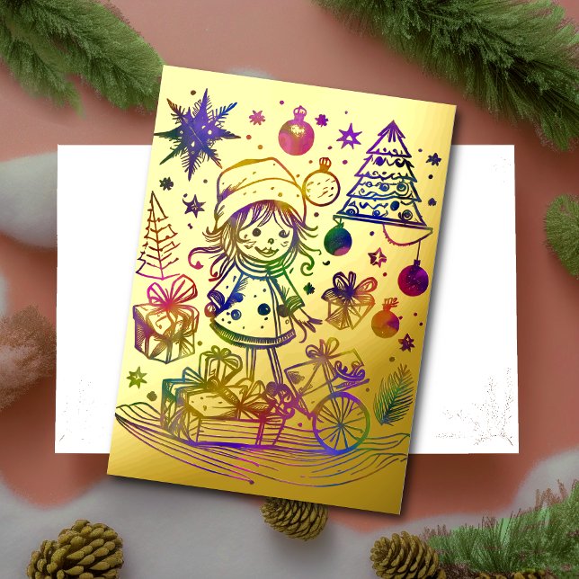 Abstract Christmas Theme Child Gold Foil Foil Holiday Card (Creator Uploaded)