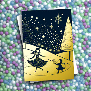 Abstract Christmas Theme Illustration Gold Foil Holiday Card