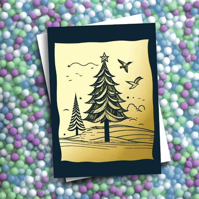 Abstract Christmas Theme Trees Gold Foil Holiday Card (Creator Uploaded)