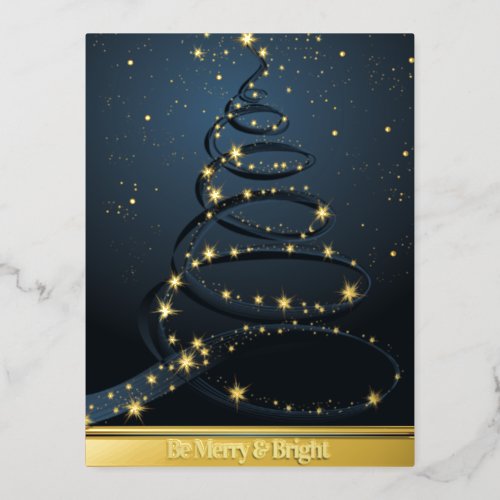 Abstract Christmas Tree Blue Merry Bright  Foil Holiday Postcard