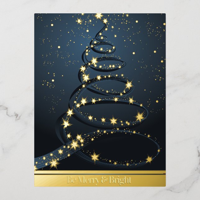 Abstract Christmas Tree Blue Merry Bright  Foil Holiday Postcard (Front)