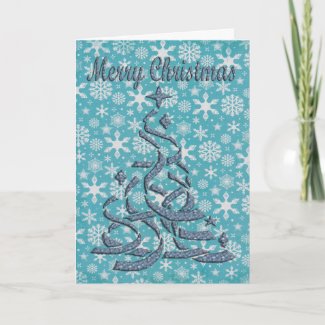 Abstract Christmas Tree card with blue backing and