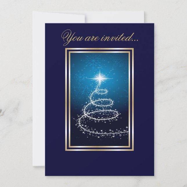 Abstract Christmas Tree glowing blue Invitation (Front)