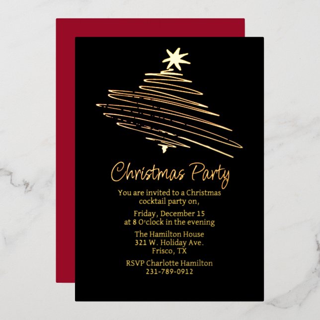 Abstract Christmas Tree Holiday  Foil Invitation (Front/Back)