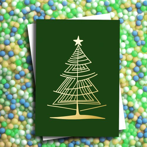 Abstract Christmas Tree Illustration Gold Foil Foil Holiday Card