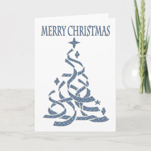 Abstract Christmas Tree in blue with seasonal gree Holiday Card
