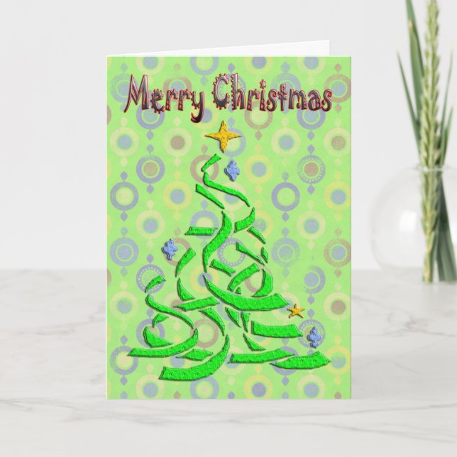 Abstract Christmas Tree in light green with season Holiday Card (Front)
