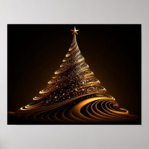 Abstract Christmas tree made of golden lines Poster
