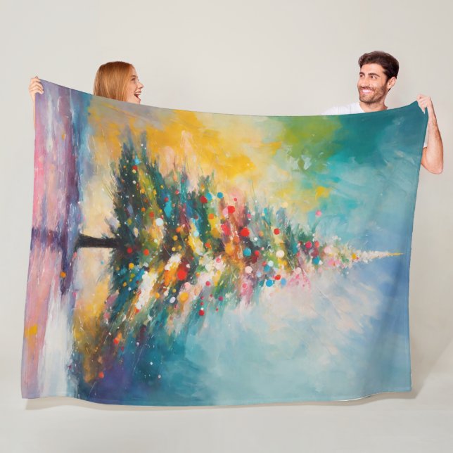 Abstract Christmas Tree | Oil Pastel Design Fleece Blanket (In Situ)