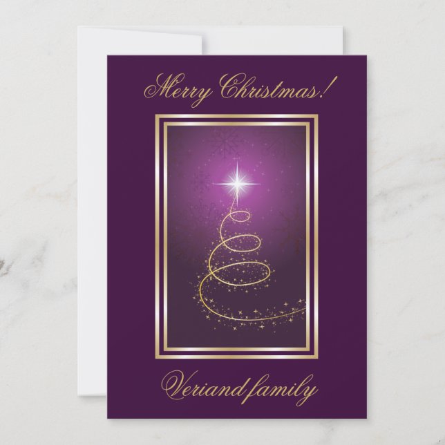 Abstract Christmas Tree on glowing purple card (Front)