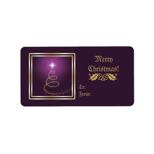Abstract Christmas Tree On glowing purple label (Front)
