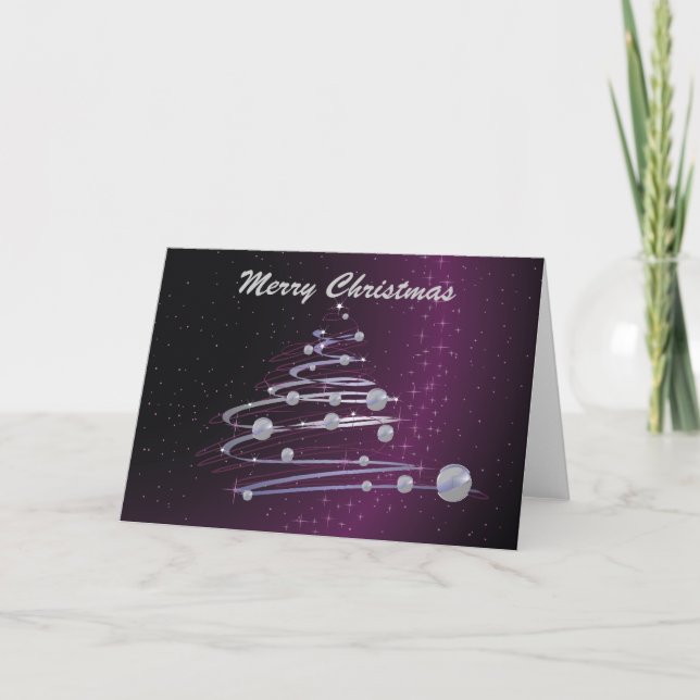 Abstract Christmas Tree On Purple Greeting Card (Front)