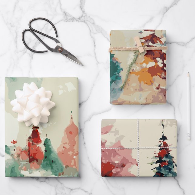 Abstract Christmas Tree set 1 Wrapping Paper Sheets (Front)