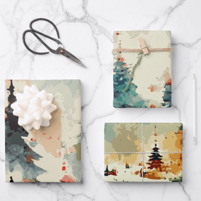 Abstract Christmas Tree set 2 Wrapping Paper Sheets (Front)