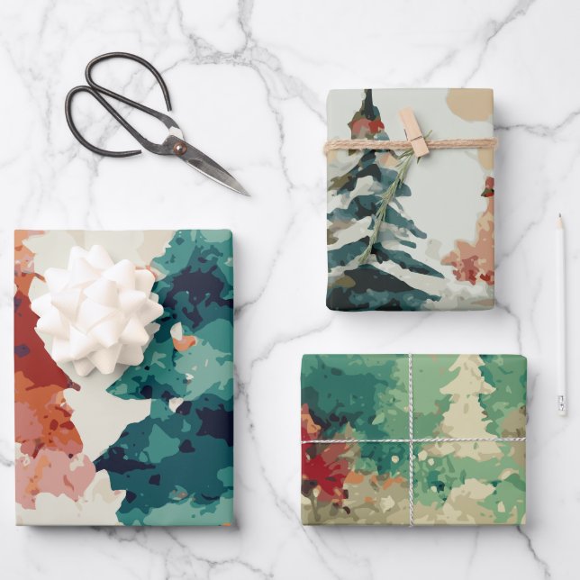 Abstract Christmas Tree set 3 Wrapping Paper Sheets (Front)