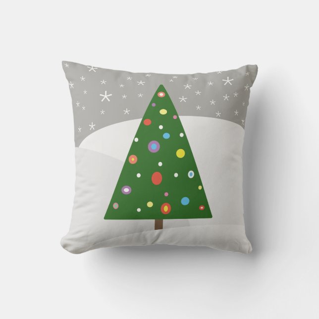 Abstract Christmas Tree Winter Landscape Throw Pillow (Front)