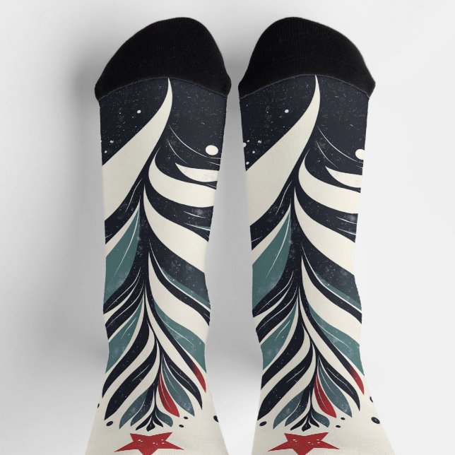 Abstract Christmas Tree with Red Star Socks (Top)