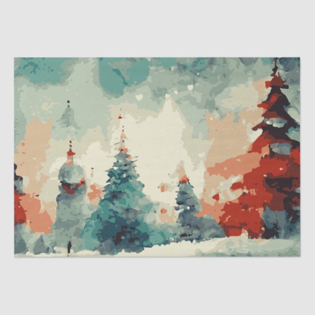 Abstract Christmas Trees 5 watercolour  Tissue Paper (Front)