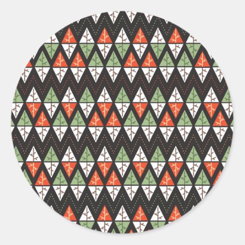 Abstract Christmas Trees Geometric Holiday Classic Round Sticker