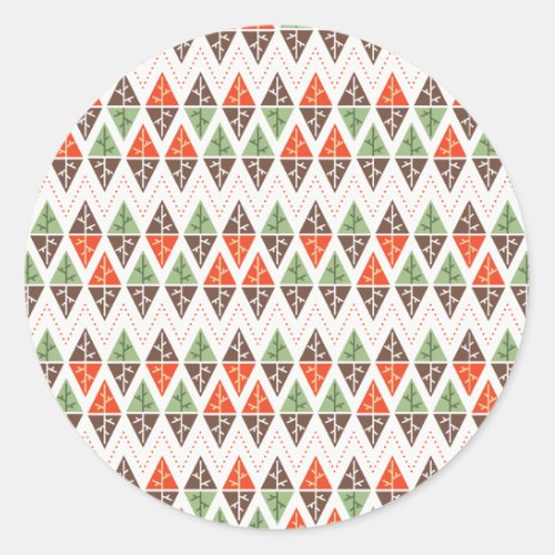 Abstract Christmas Trees Geometric Holiday Pattern Classic Round Sticker