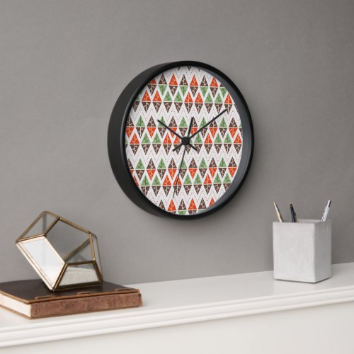 Abstract Christmas Trees Geometric Holiday Pattern Clock