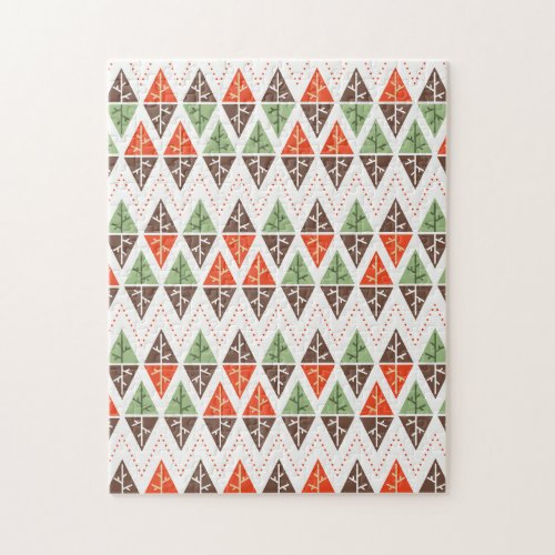 Abstract Christmas Trees Geometric Holiday Pattern Jigsaw Puzzle