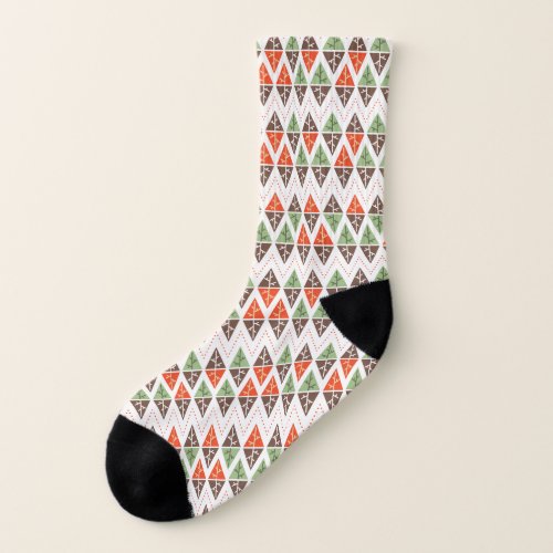 Abstract Christmas Trees Geometric Holiday Pattern Socks