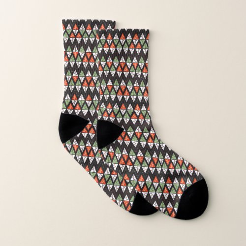 Abstract Christmas Trees Geometric Holiday Socks