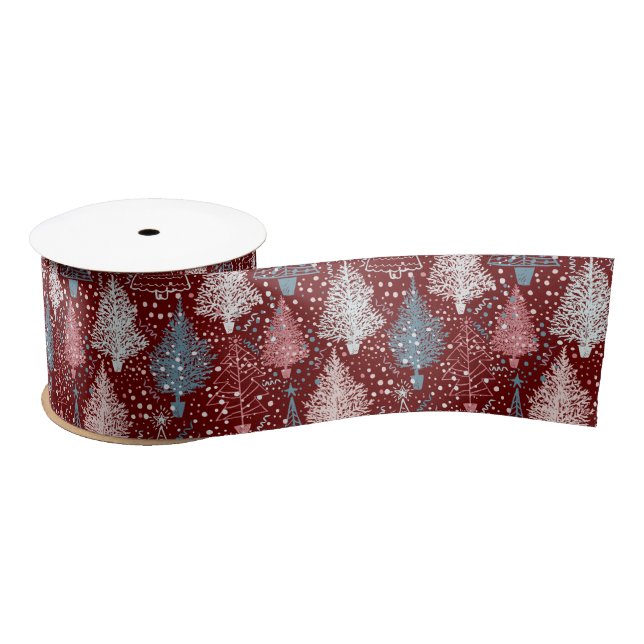 Abstract Christmas Trees Pattern 3 Satin Ribbon (Spool)