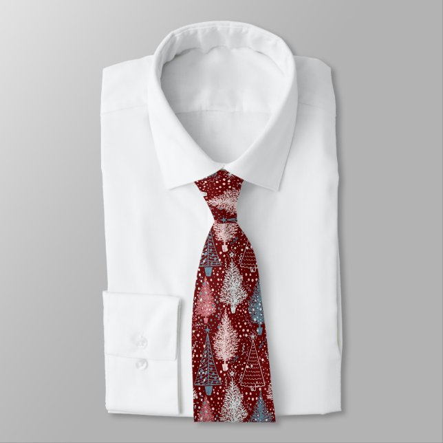 Abstract Christmas Trees Pattern Neck Tie (Tied)