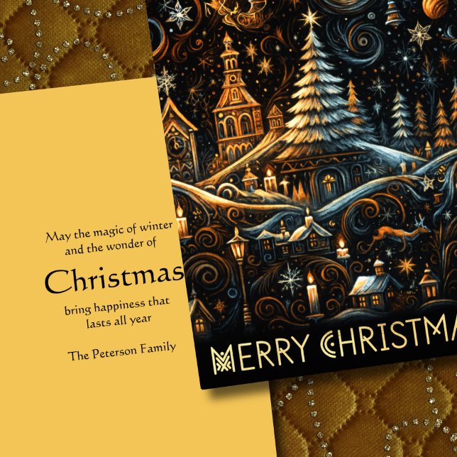 Abstract Christmas Village Chalk Drawing Night Sky Holiday Card (Creator Uploaded)