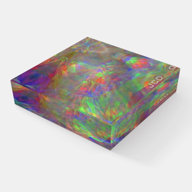 Abstract Chromatic Glass Personalized Paperweight (Angled)