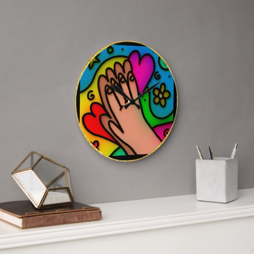 Abstract chromatic praying colorful jesus hands large clock